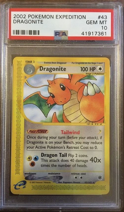 2002 WOTC Pokémon Card Expedition Base Set Dragonite Non Holo 43/165 PSA 10