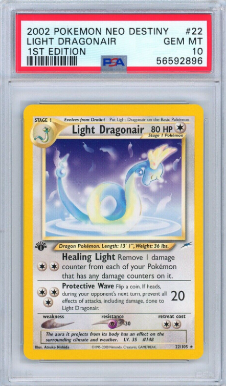 PSA 10 Light Dragonair 1st Edition Rare Neo Destiny 2002 Pokemon Card #22