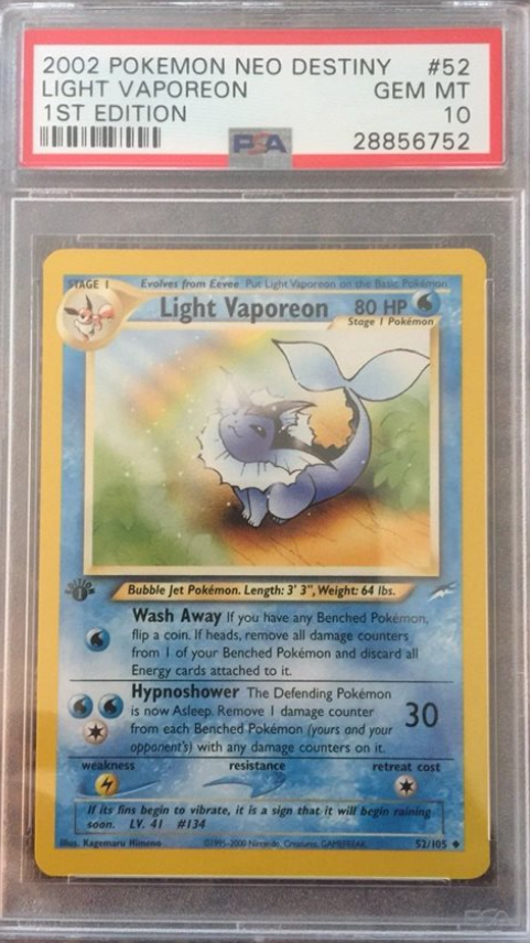 2002 Pokemon Neo Destiny #52 Light Vaporeon 1st Edition PSA 10