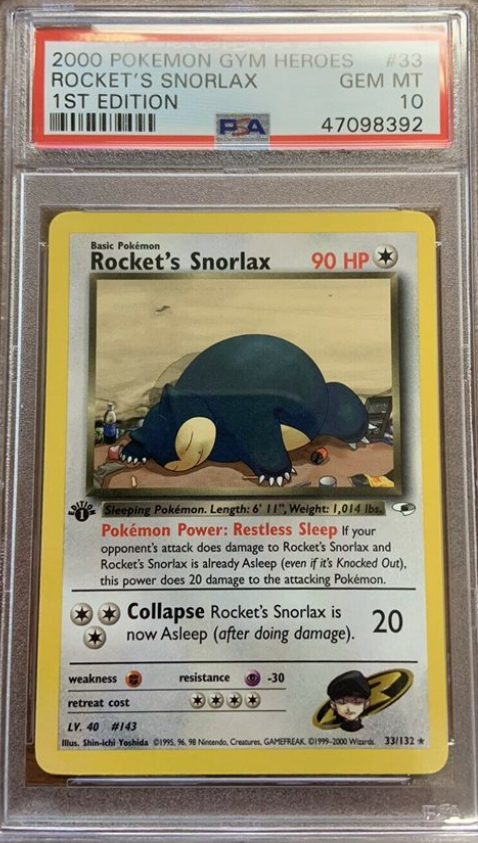 2000 Pokemon Gym Heroes Rocket's Snorlax #33 1st Edition 33/132 PSA 10