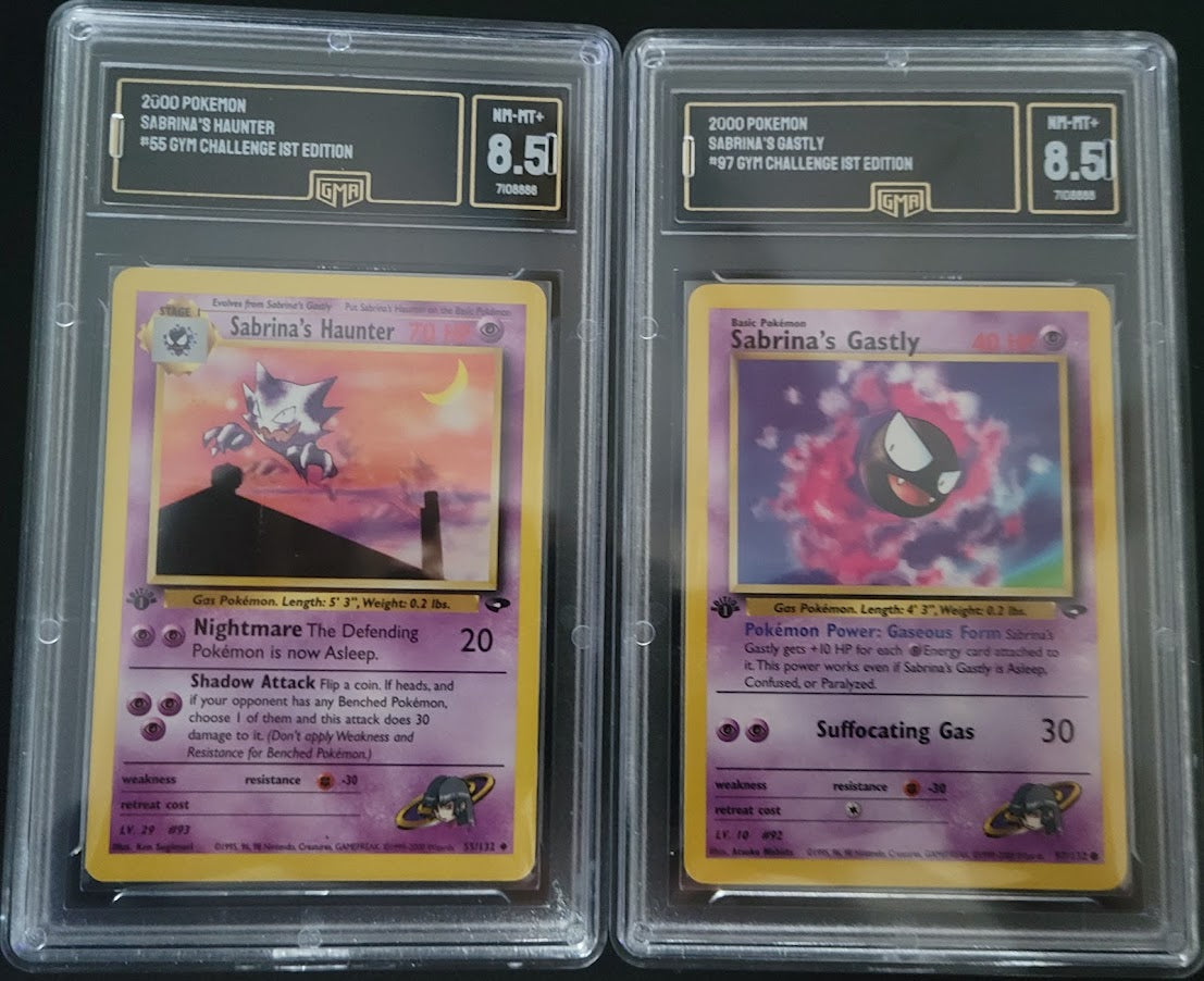 2000 Pokemon Sabrina's Haunter & Gastly #97 #55 1st Edition Gym Challenge GMA 8.5 Bundle