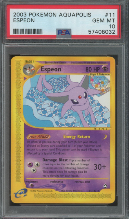 Pokemon PSA 10 GEM MINT Espeon 11/147 Aquapolis Non-Holo Rare E-Reader 2003