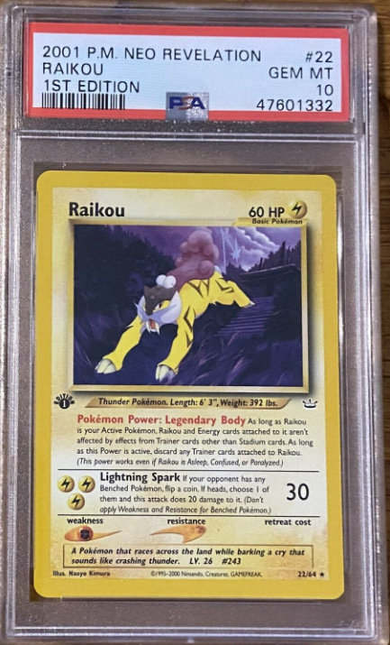 PSA 10 GEM MINT Raikou #22 1st Edition Neo Revelation Pokemon